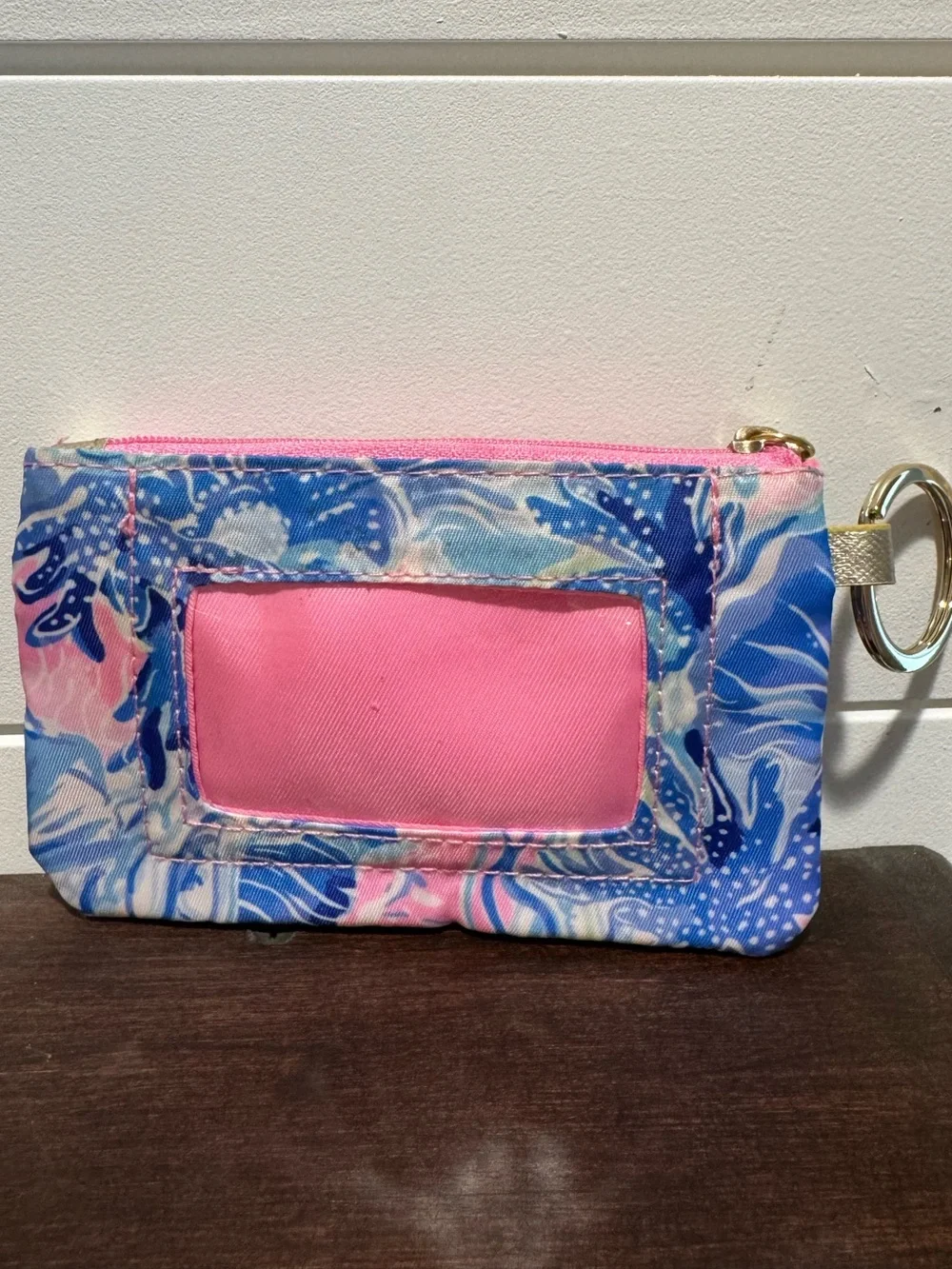 Lilly Pulitzer Blue Pink Floral Key & Card Holder with Gold Trim